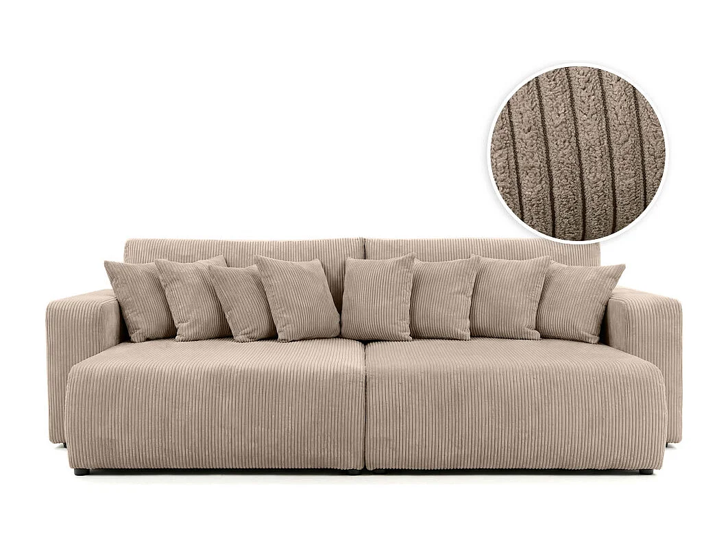Canapé droit 4 places JADE double méridienne et assise profonde en velours côtelé - Taupe