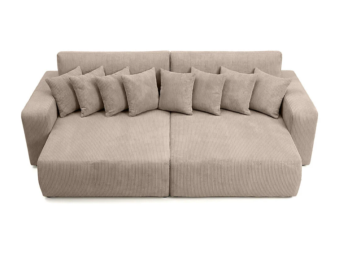 Canapé droit 4 places JADE double méridienne et assise profonde en velours côtelé - Taupe