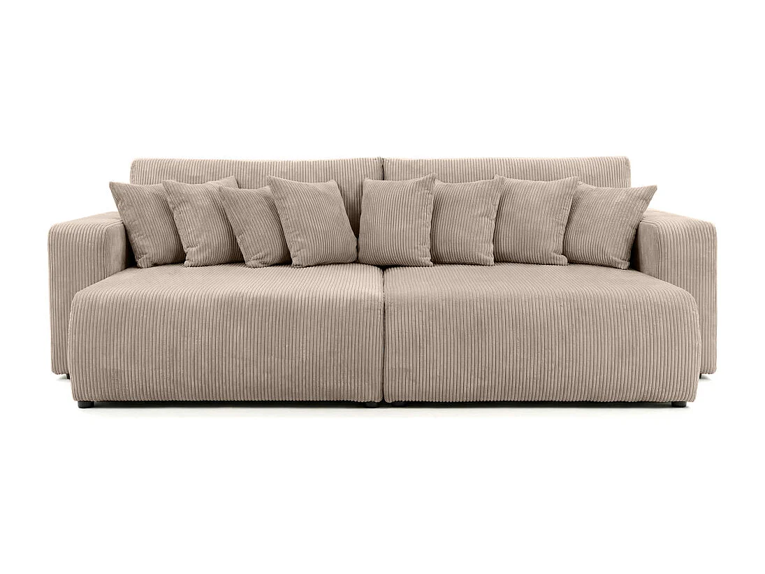 Canapé droit 4 places JADE double méridienne et assise profonde en velours côtelé - Taupe