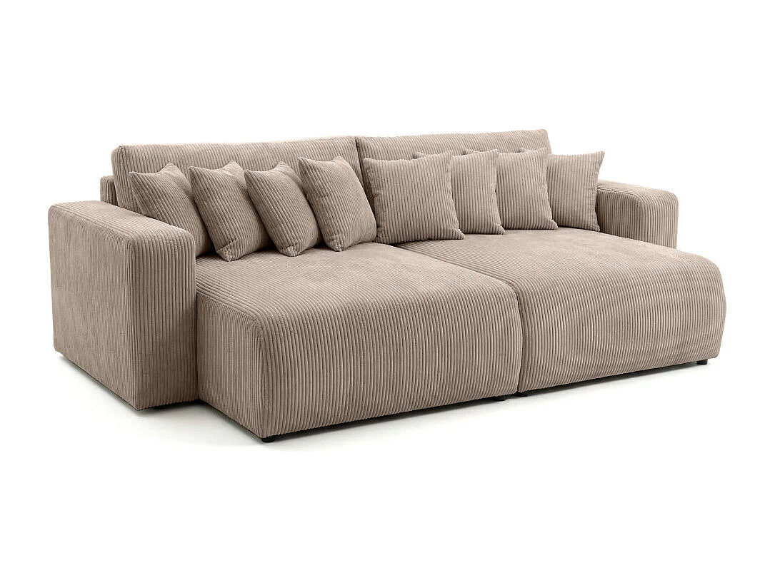 Canapé droit 4 places JADE double méridienne et assise profonde en velours côtelé - Taupe