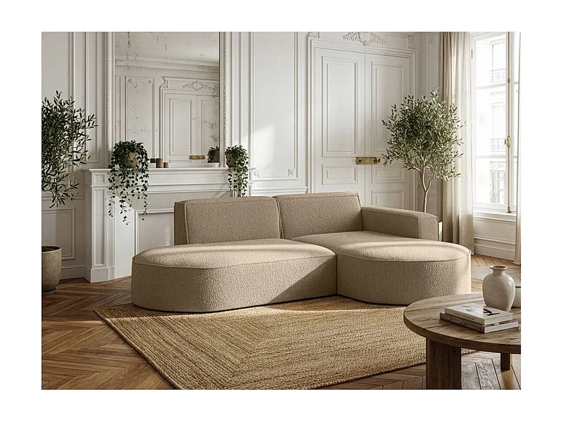 Canapé d'angle droit 4 places MARLA en tissu bouclette - Taupe