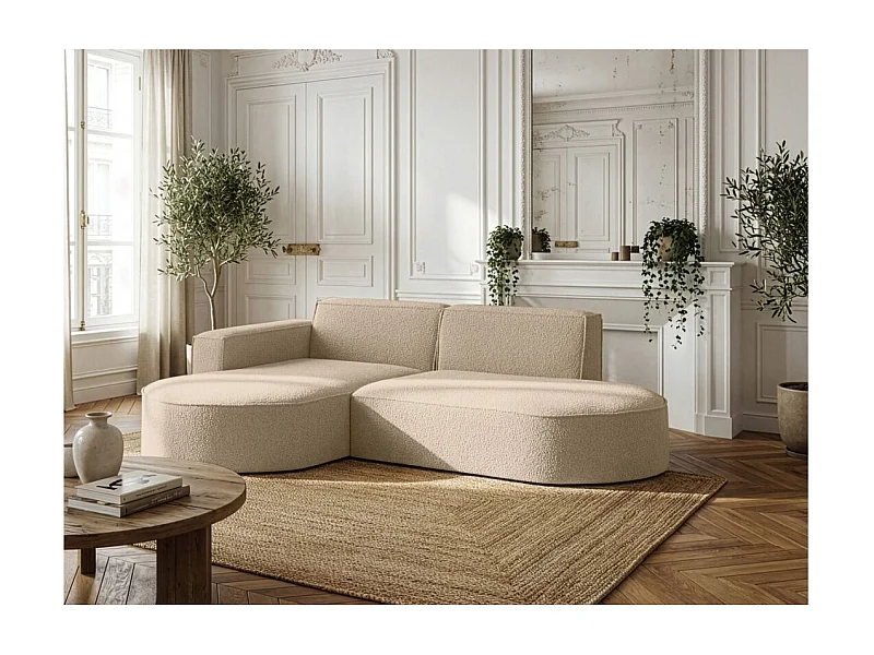 Canapé d'angle gauche 4 places MARLA en tissu bouclette - Beige