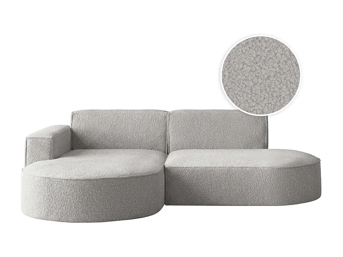 Canapé d'angle gauche 4 places MARLA en tissu bouclette - Gris clair