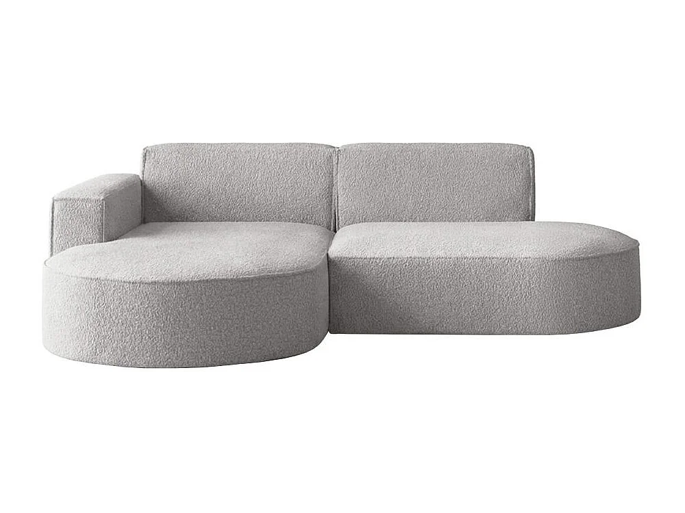 Canapé d'angle gauche 4 places MARLA en tissu bouclette - Gris clair