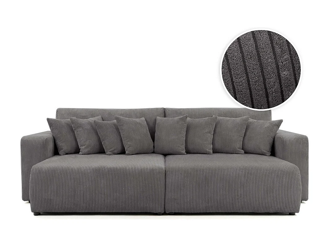 Canapé droit 4 places JADE double méridienne et assise profonde en velours côtelé - Gris anthracite