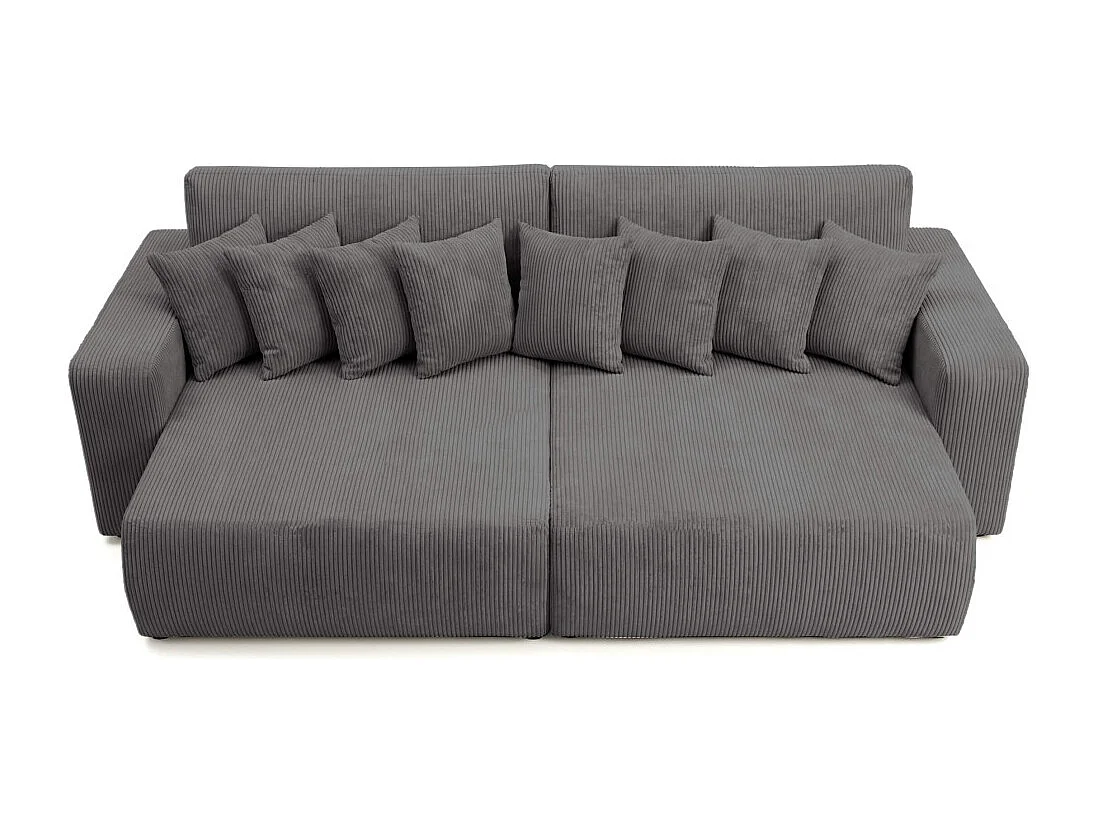 Canapé droit 4 places JADE double méridienne et assise profonde en velours côtelé - Gris anthracite