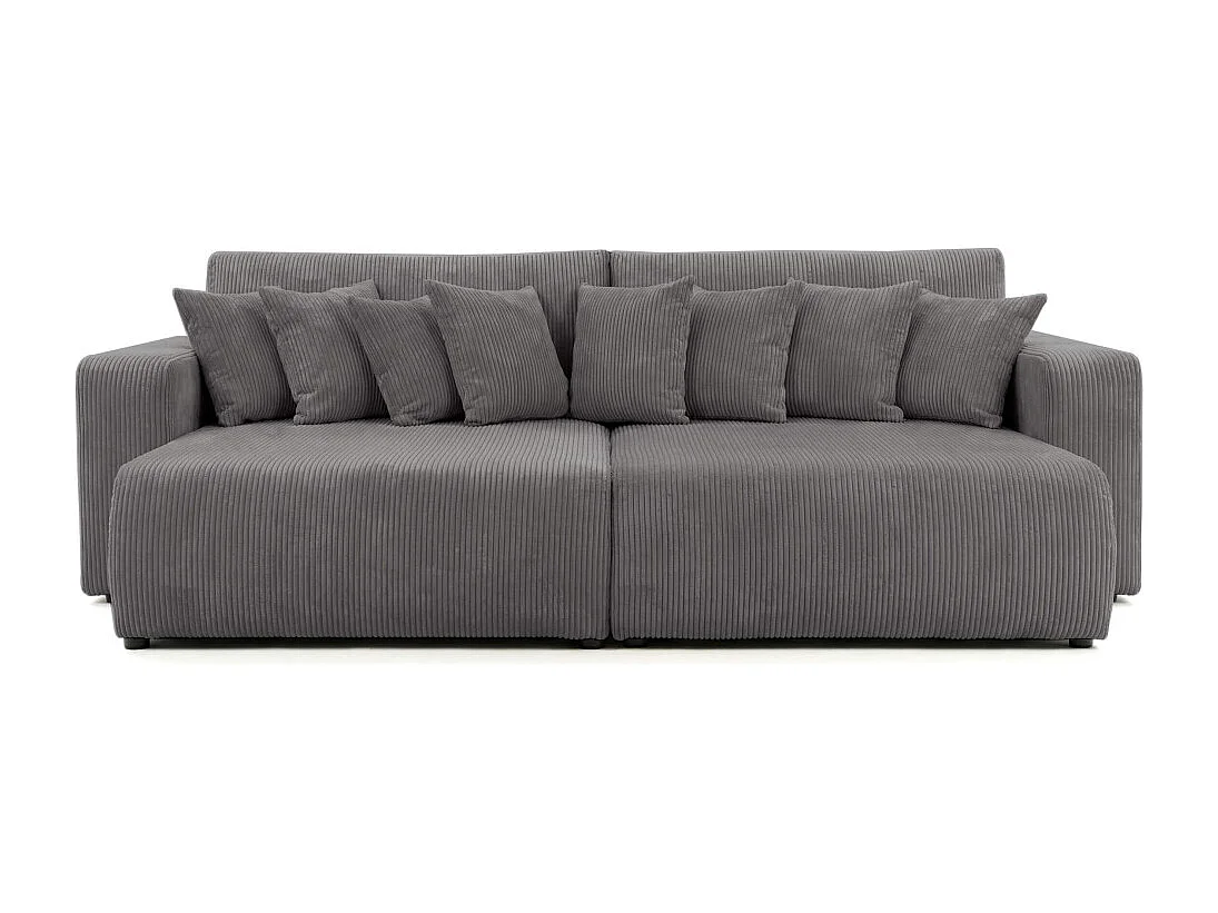 Canapé droit 4 places JADE double méridienne et assise profonde en velours côtelé - Gris anthracite