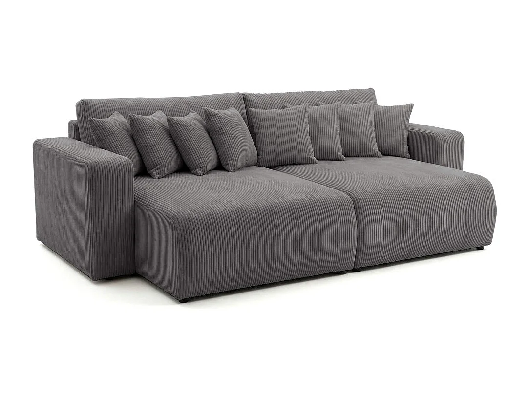 Canapé droit 4 places JADE double méridienne et assise profonde en velours côtelé - Gris anthracite