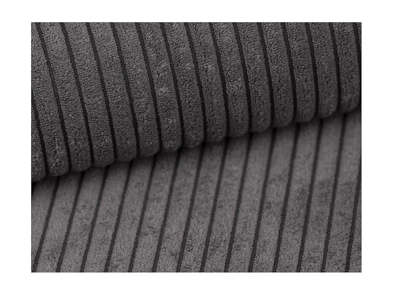 Canapé droit 4 places JADE double méridienne et assise profonde en velours côtelé - Gris anthracite