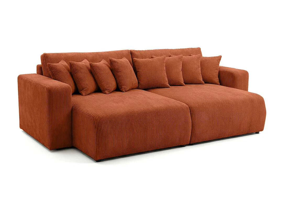 Canapé droit 4 places JADE double méridienne et assise profonde en velours côtelé - Terracotta