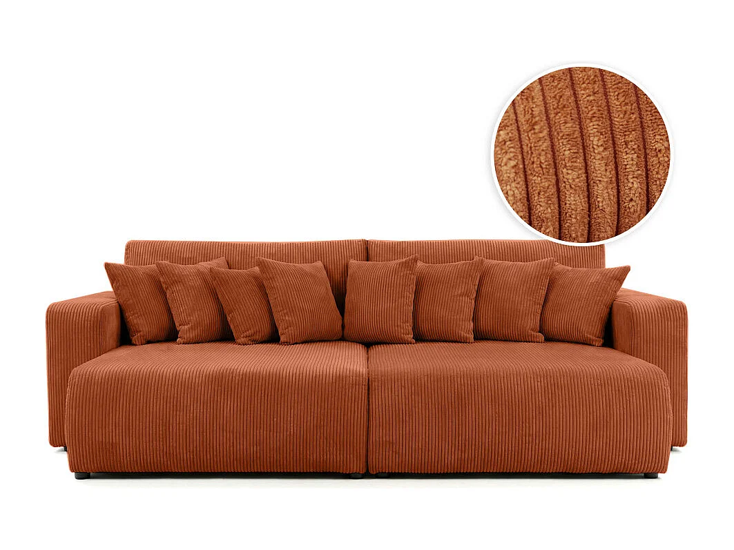 Canapé droit 4 places JADE double méridienne et assise profonde en velours côtelé - Terracotta