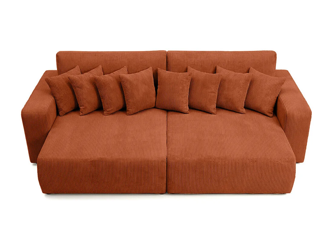 Canapé droit 4 places JADE double méridienne et assise profonde en velours côtelé - Terracotta