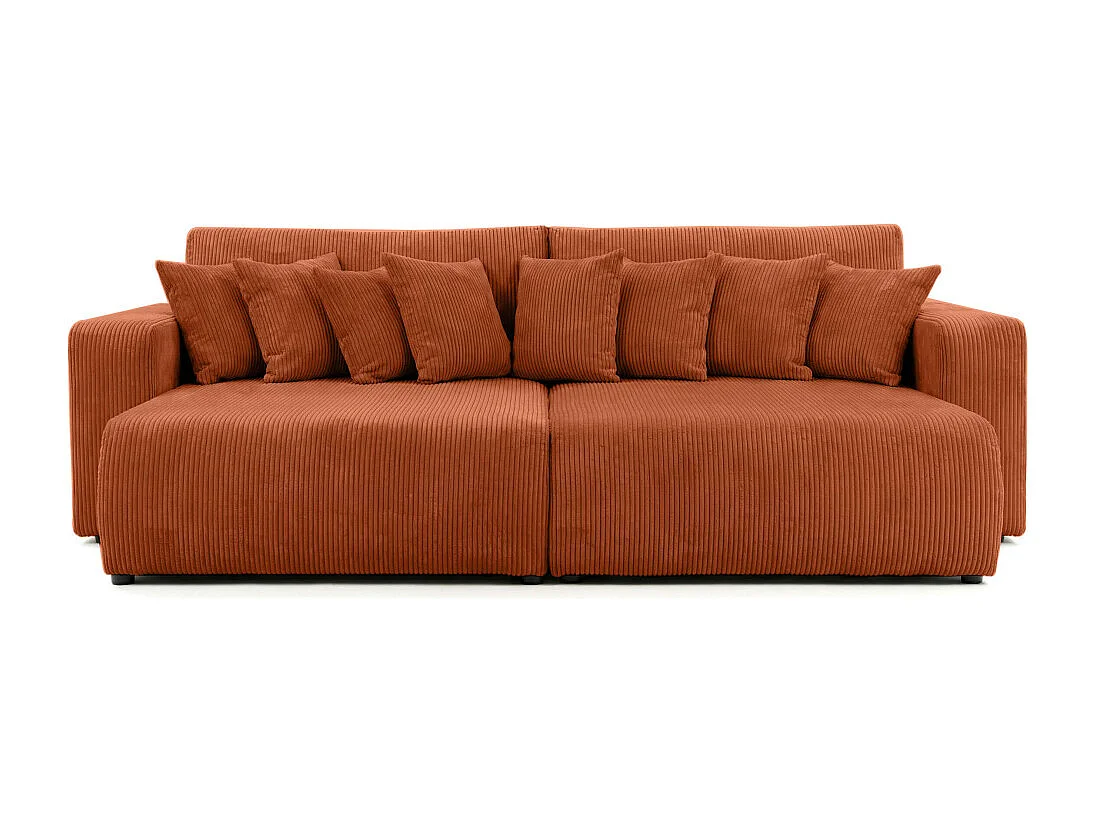 Canapé droit 4 places JADE double méridienne et assise profonde en velours côtelé - Terracotta