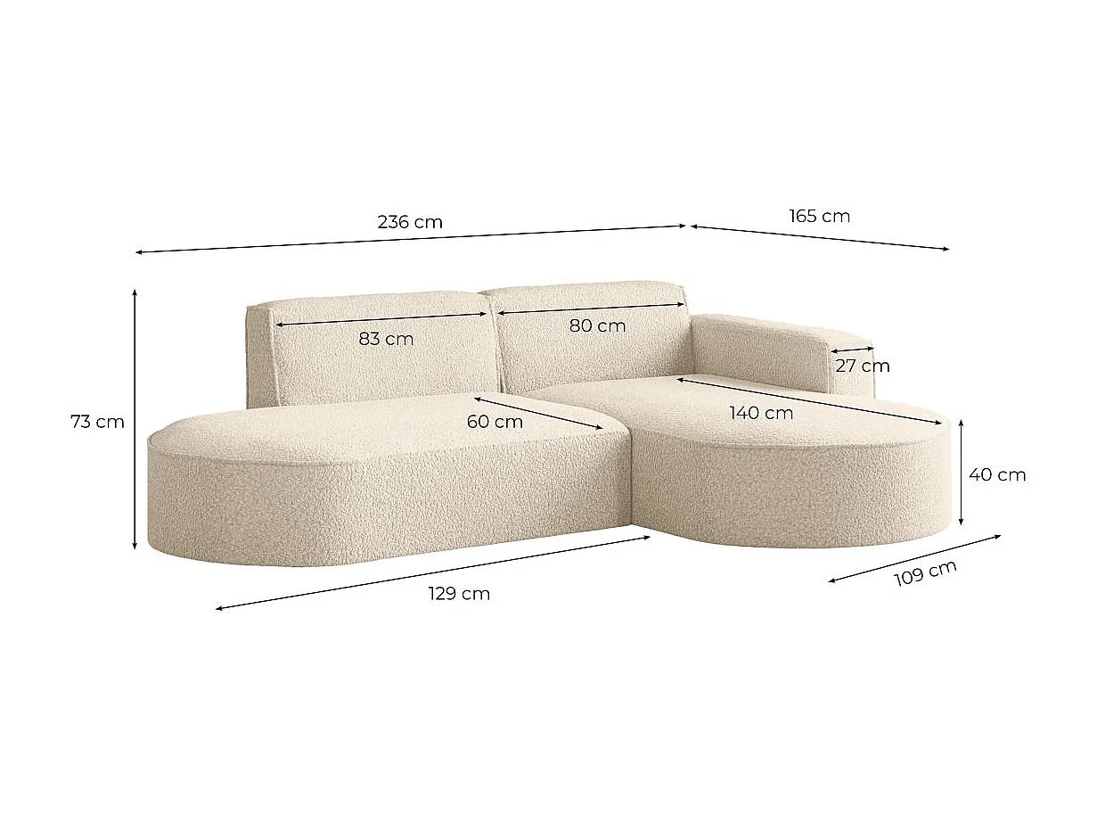 Canapé d'angle gauche 4 places MARLA en tissu bouclette - Vert kaki