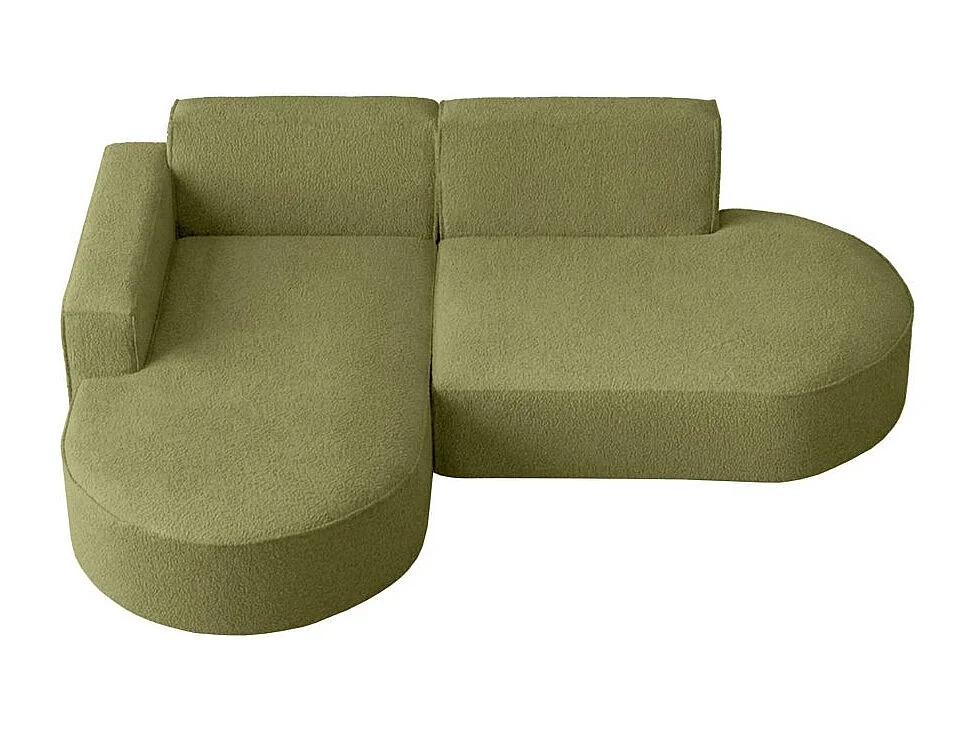 Canapé d'angle gauche 4 places MARLA en tissu bouclette - Vert kaki