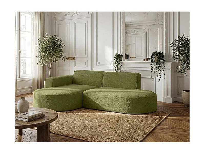 Canapé d'angle gauche 4 places MARLA en tissu bouclette - Vert kaki