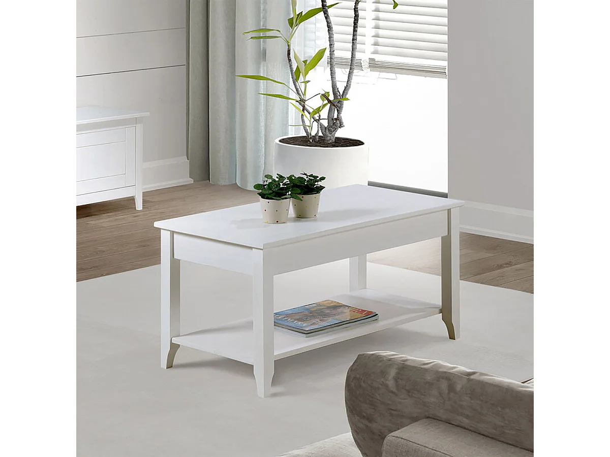 Table basse Table salon avec pieds coloris Blanc - Longueur 90 x Hauteur 45 x Profondeur 45 cm