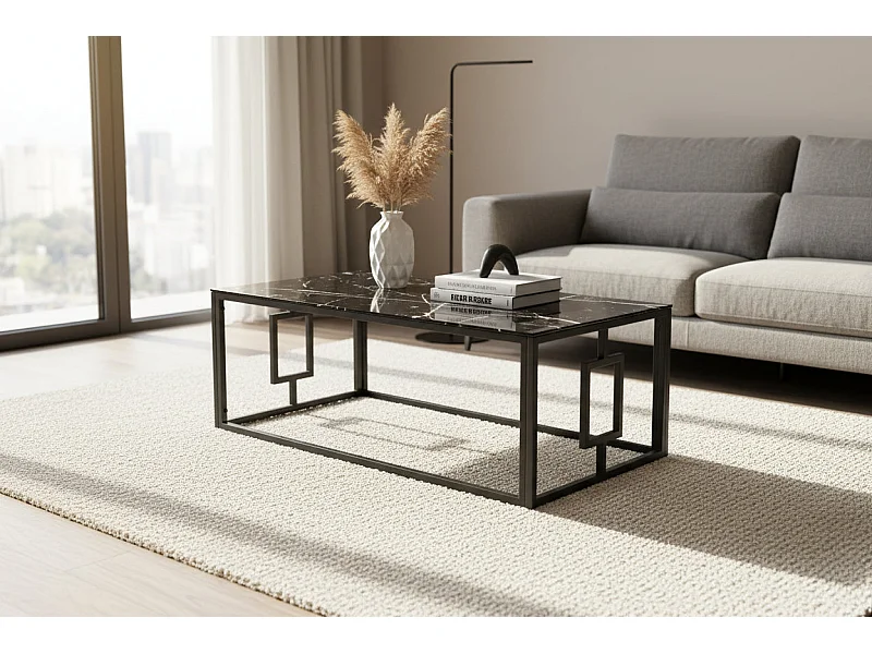 Table basse SOPHIE  pieds en métal noir 120 cm - Marbré noir