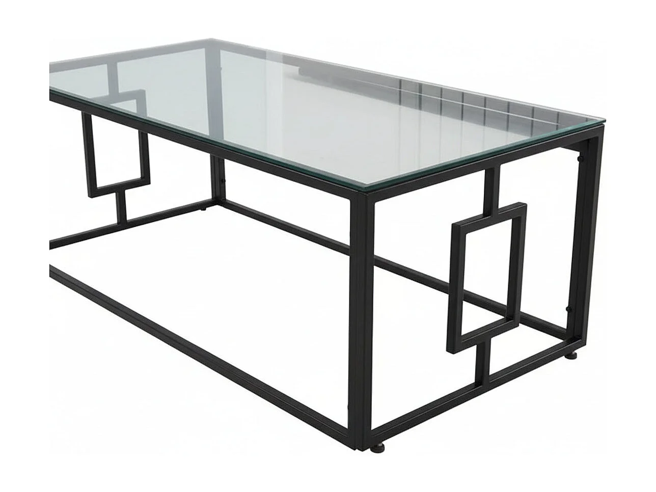 Table Basse SOPHIE Pieds Métal Noir Plateau Verre Trempé Transparent 120x60x45cm