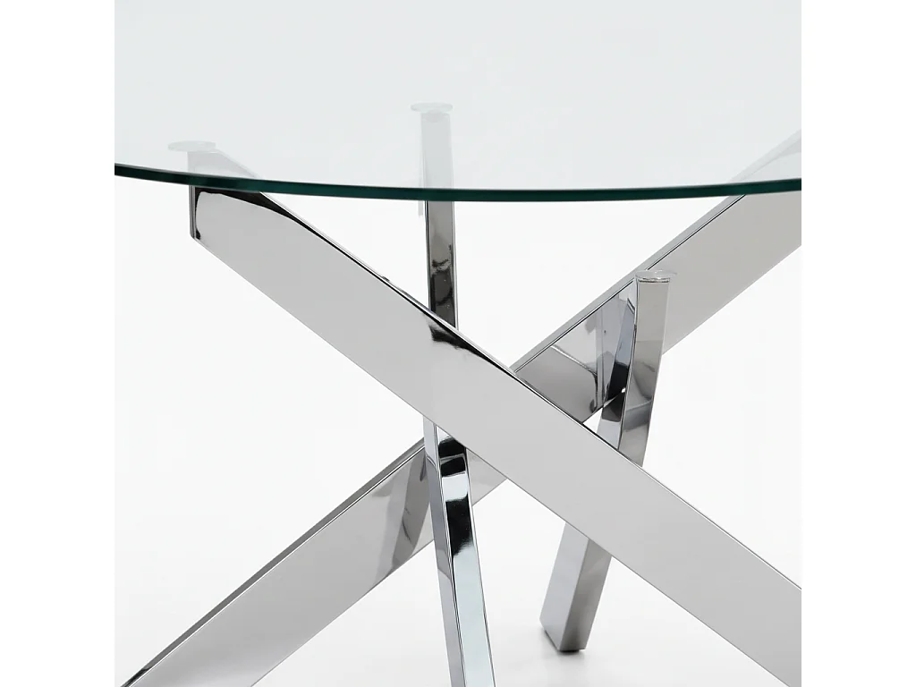 Table basse ronde JESSY pieds chrome et plateau en verre TRANSPARENT 80 cm