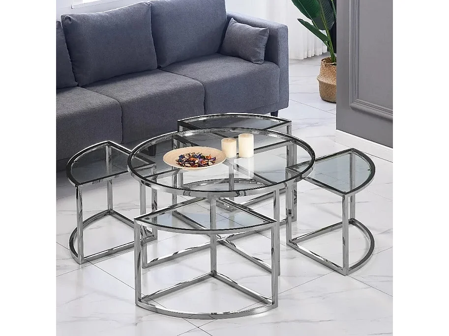 Table basse verre transparent métal chromé 90x45 cm ELVE