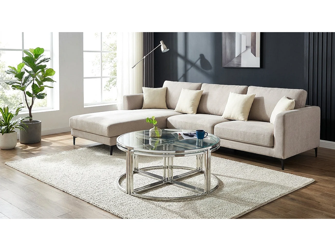 Table basse verre transparent métal chromé 90x45 cm ELVE