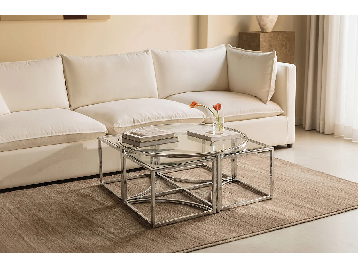 Table basse verre transparent métal chromé 90x45 cm ELVE