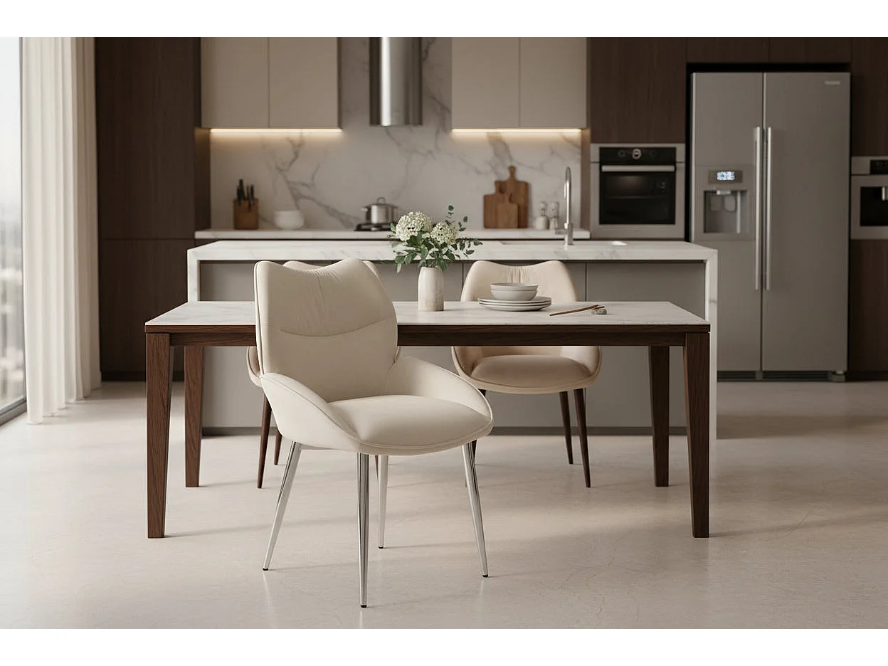 Lot de 2  Chaises en velours Beige LOHA pied métal Chrome