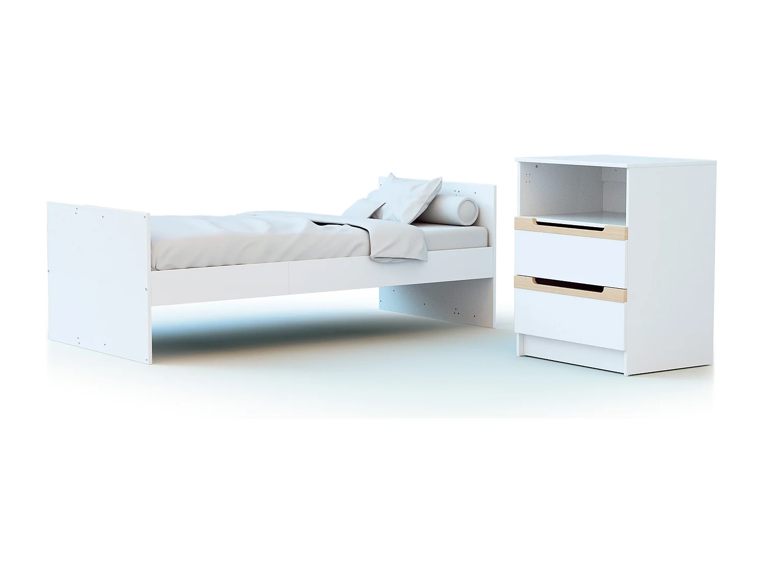 Cuna bebé y cómoda cambiador CARROUSEL madera - Blanco/Haya Barnizada - 60 x 120 - 194 x 94 x 70 cm