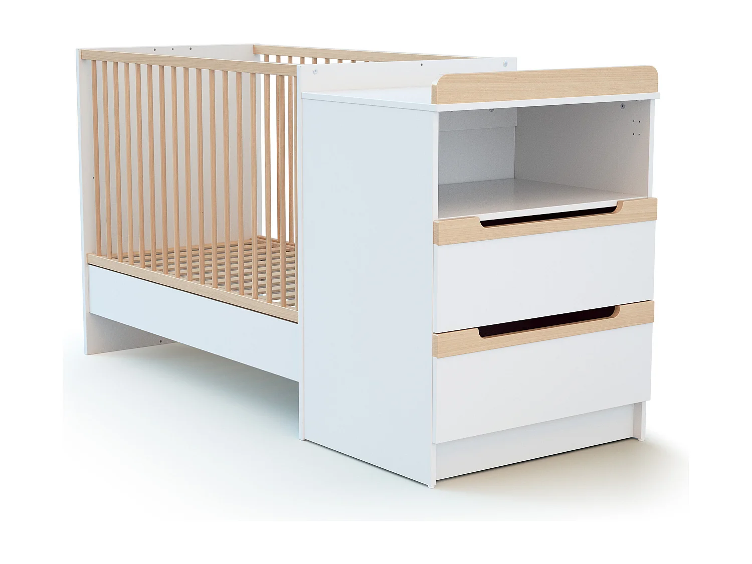 Cuna bebé y cómoda cambiador CARROUSEL madera - Blanco/Haya Barnizada - 60 x 120 - 194 x 94 x 70 cm