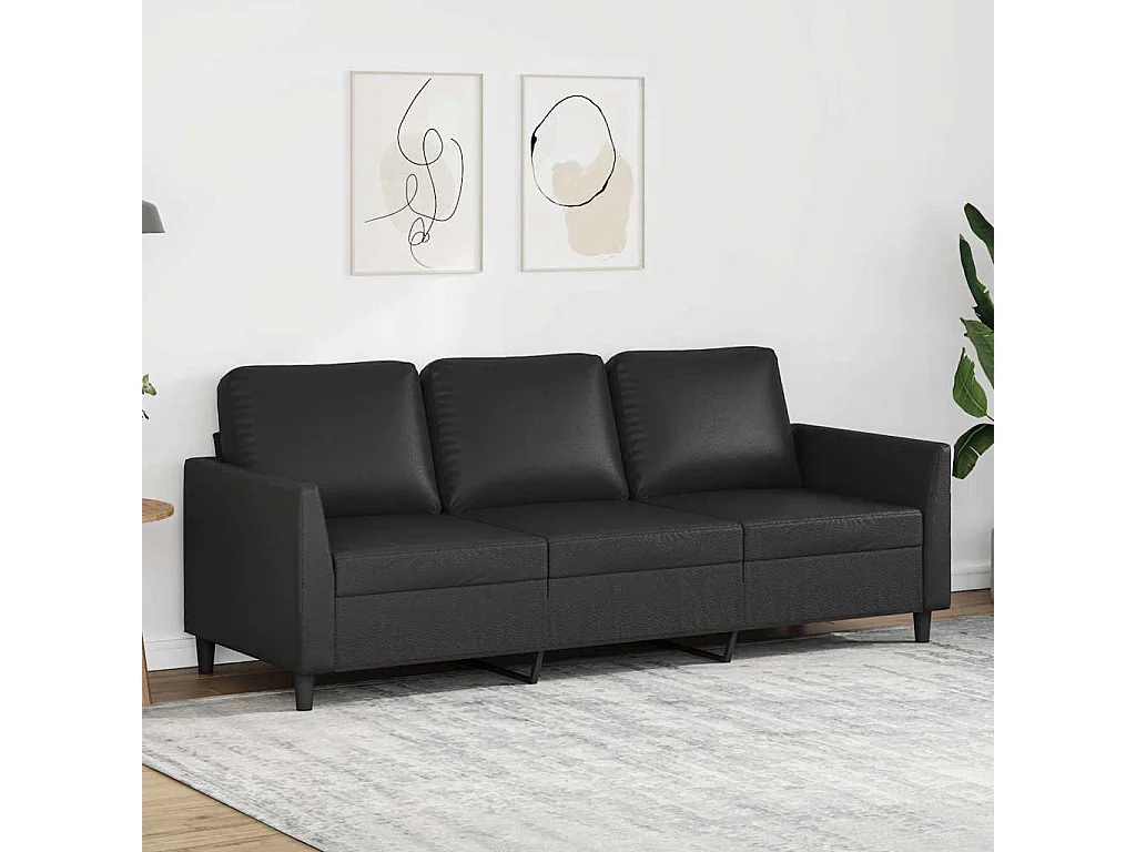 Divano a 3 Posti Nero 180 cm in Similpelle