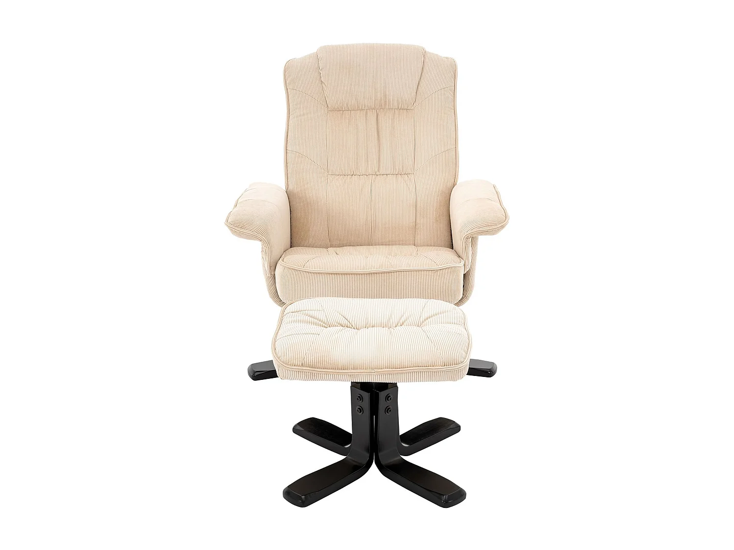 IDIMEX Fauteuil de Relaxation Charly avec Repose-Pieds pouf, siège pivotant et Dossier inclinable en velours côtelé  beige/noir