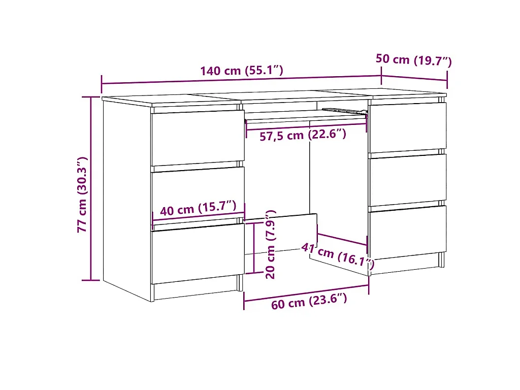 Scrivania Bianca 140x50x77 cm in Legno Multistrato