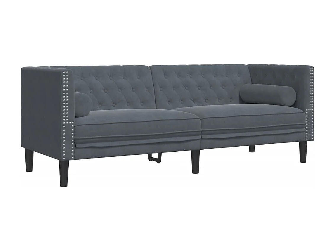 Chesterfield-Sofa mit Nackenrollen 3-Sitzer Dunkelgrau Samt