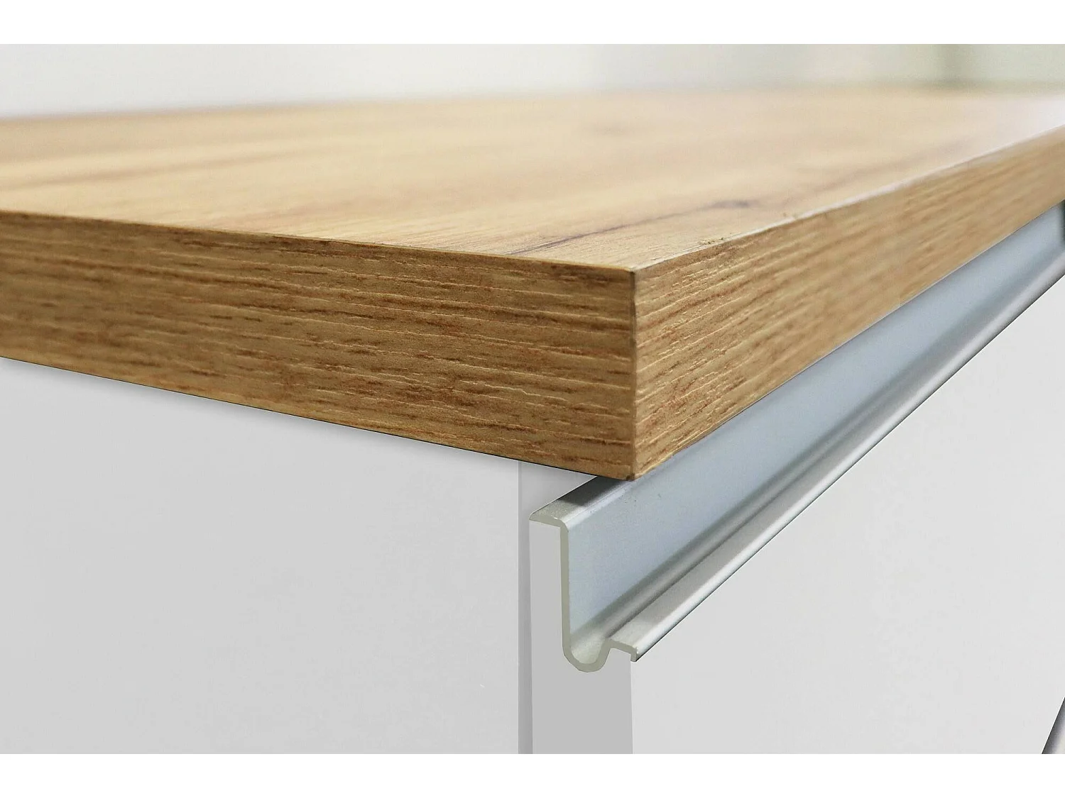 Îlot de cuisine Dcarnelo, Armoire polyvalente, Meuble de kitchenette, Table auxiliaire, 100% Made in Italy, 155x90h90 cm, Blanc brillant et chêne