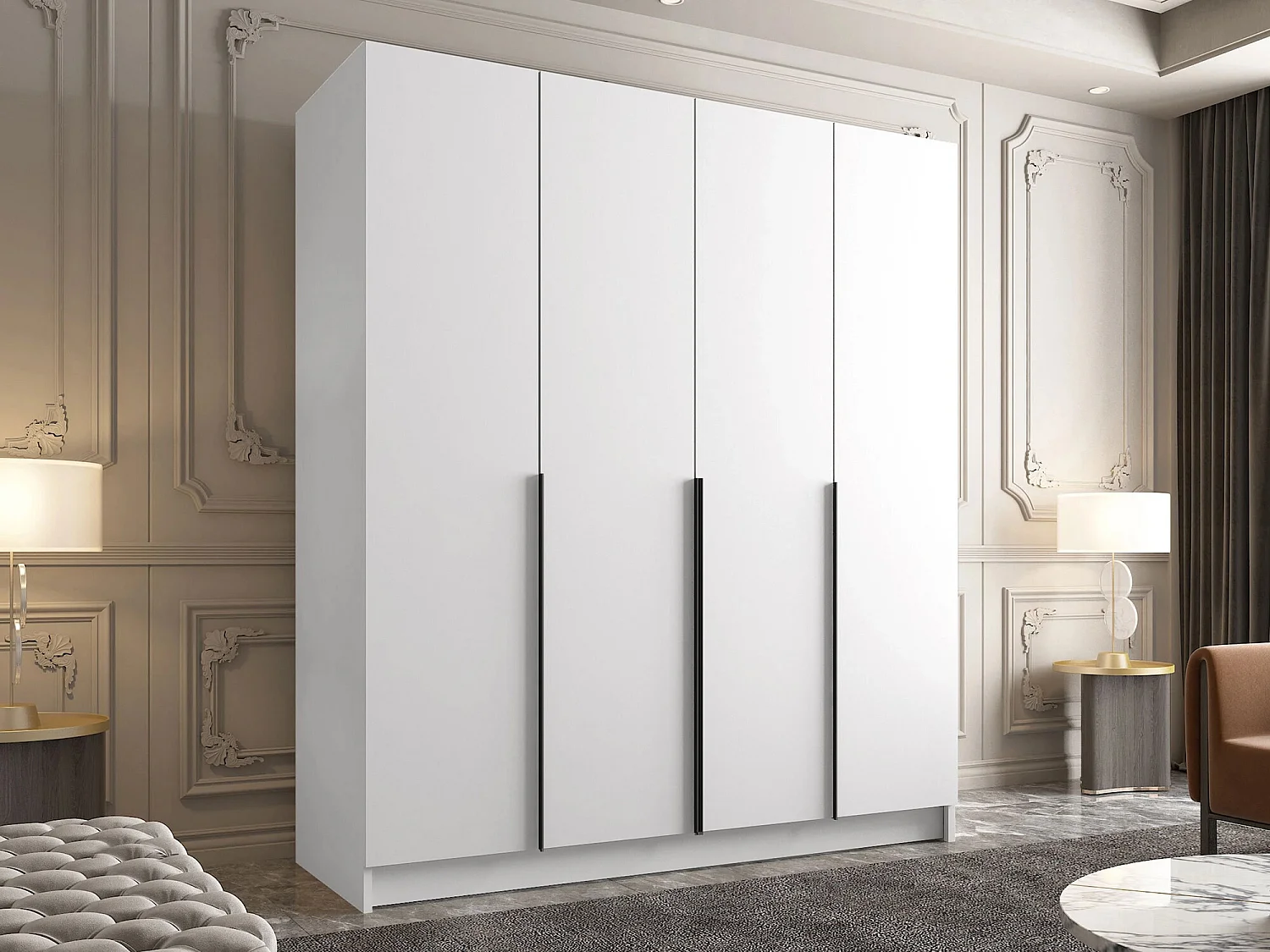 Armoire Closico Navor I, Noir|Blanc, 215x200x58cm, Portes d'armoire: Avec des charnières