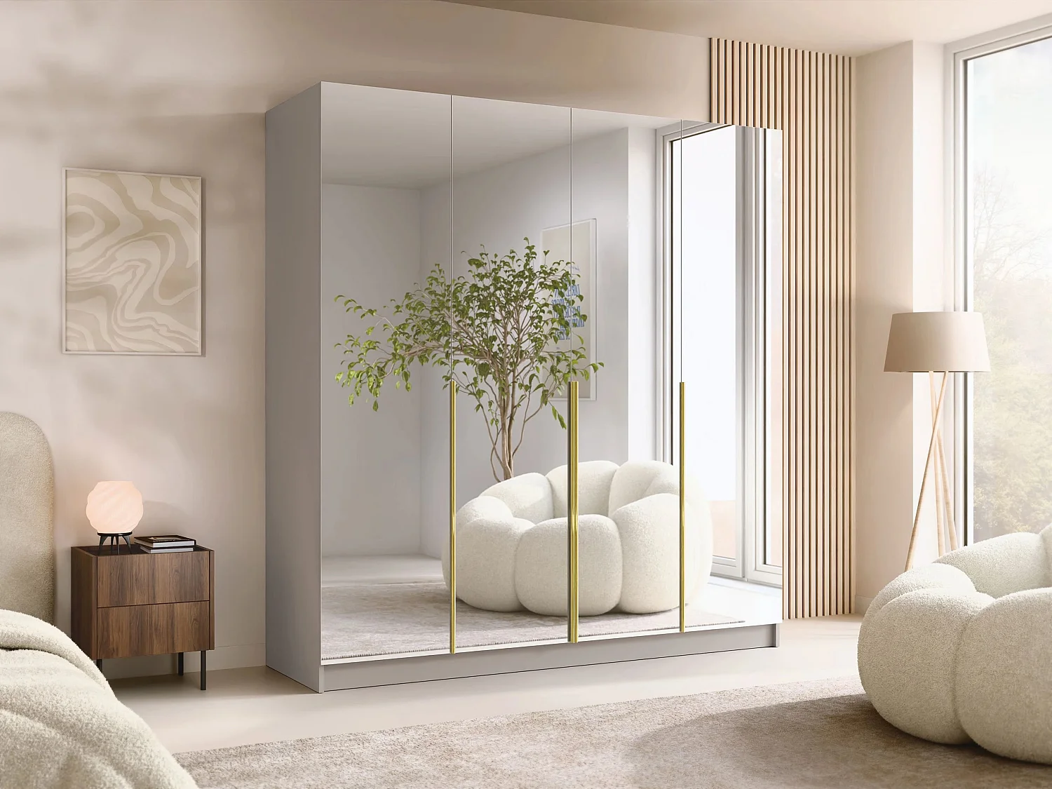 Armoire Closico 190, Cachemire|Doré, 215x200x58cm, Portes d'armoire: Avec des charnières