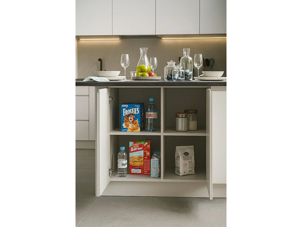 Îlot de cuisine Dcarnelo, Armoire polyvalente, Meuble de kitchenette, Table auxiliaire, 100% Made in Italy, 155x90h90 cm, Blanc brillant et ardoise