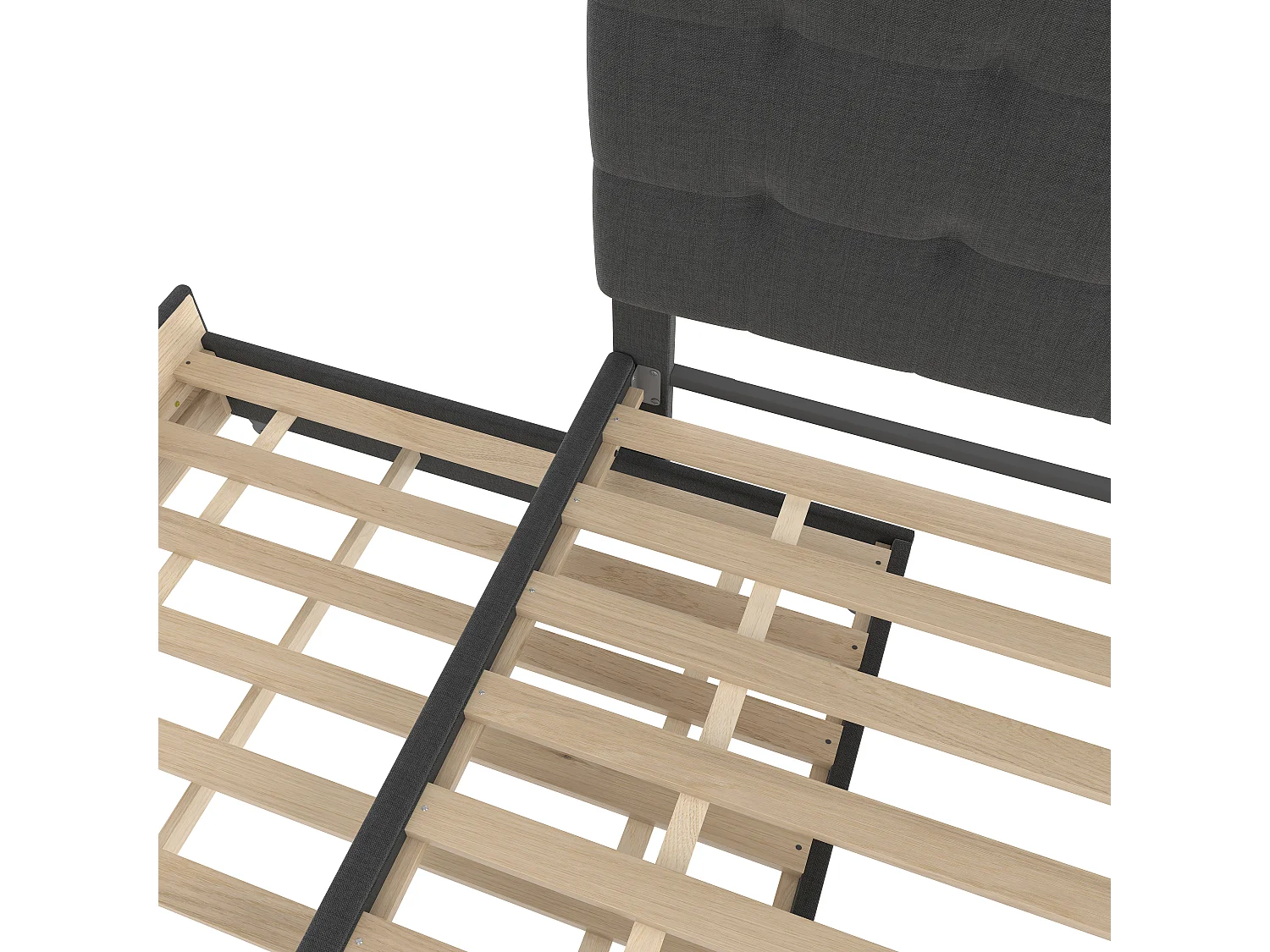 Lit gigogne 140x200 cm avec sommier - tête de lit réglable en hauteur et 3 tiroirs - lin - gris (sans matelas)