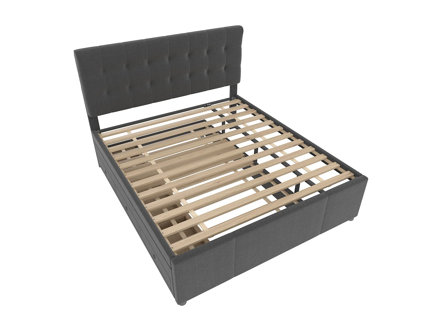 Lit double 140x200 cm avec lit gigogne, 3 tiroirs et tête de lit réglable, en lin gris (Sans matelas)
