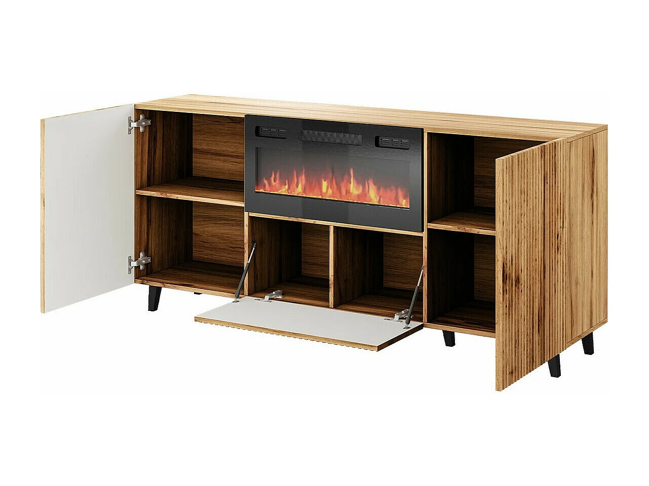 Buffet Remeta 106, Chêne wotan|Noir, 83x181cm, Le nombre de portes: 342cm, MDF|Stratifié