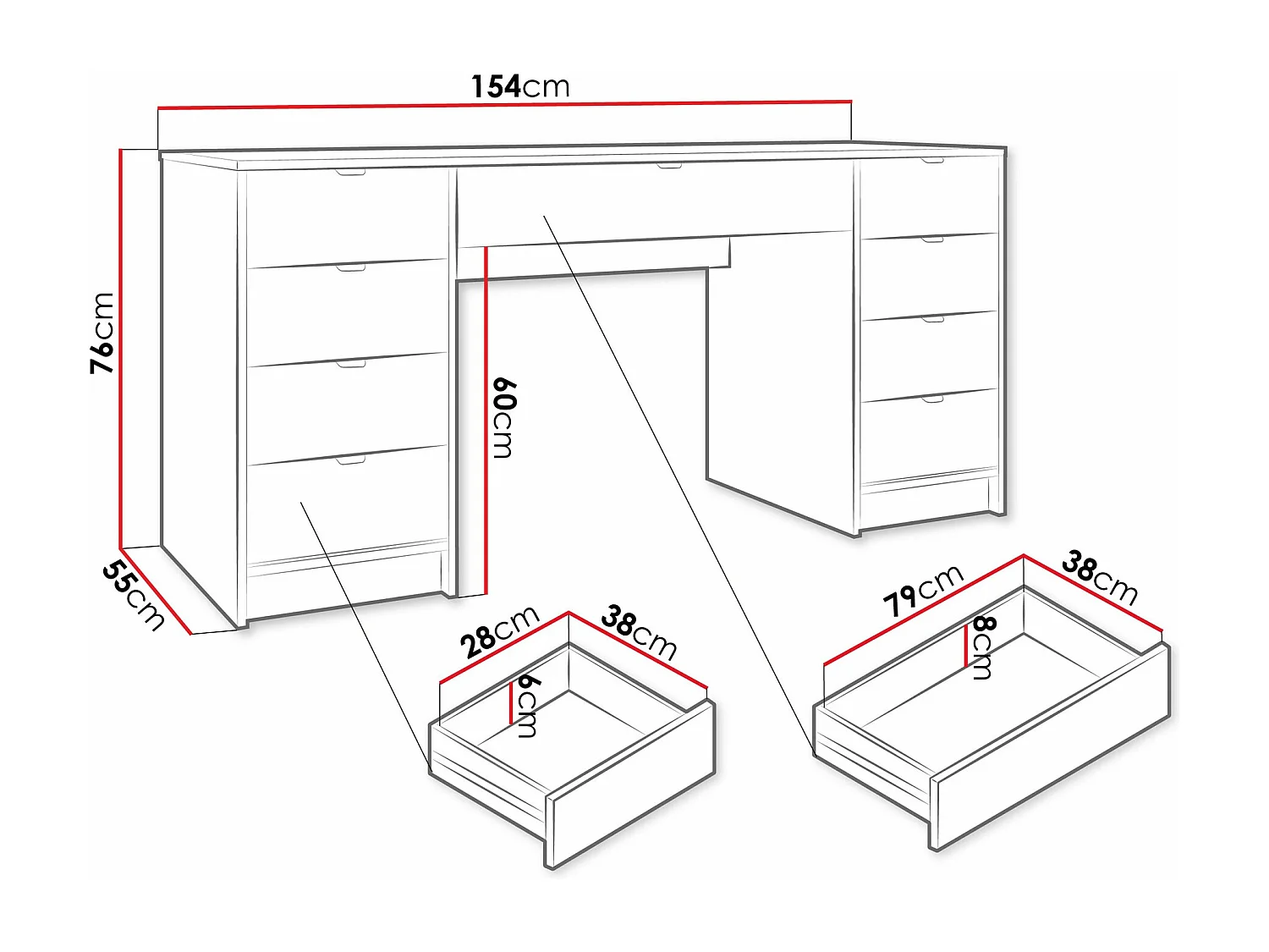 Bureau Comfivo Larmire 110, Avec tiroirs, 76x154x55cm, Beige