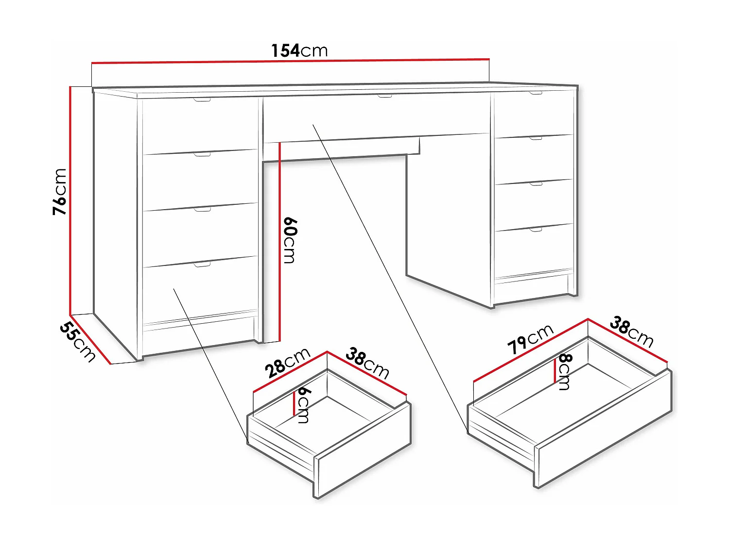Bureau Comfivo Larmire 110, Avec tiroirs, 76x154x55cm, Beige