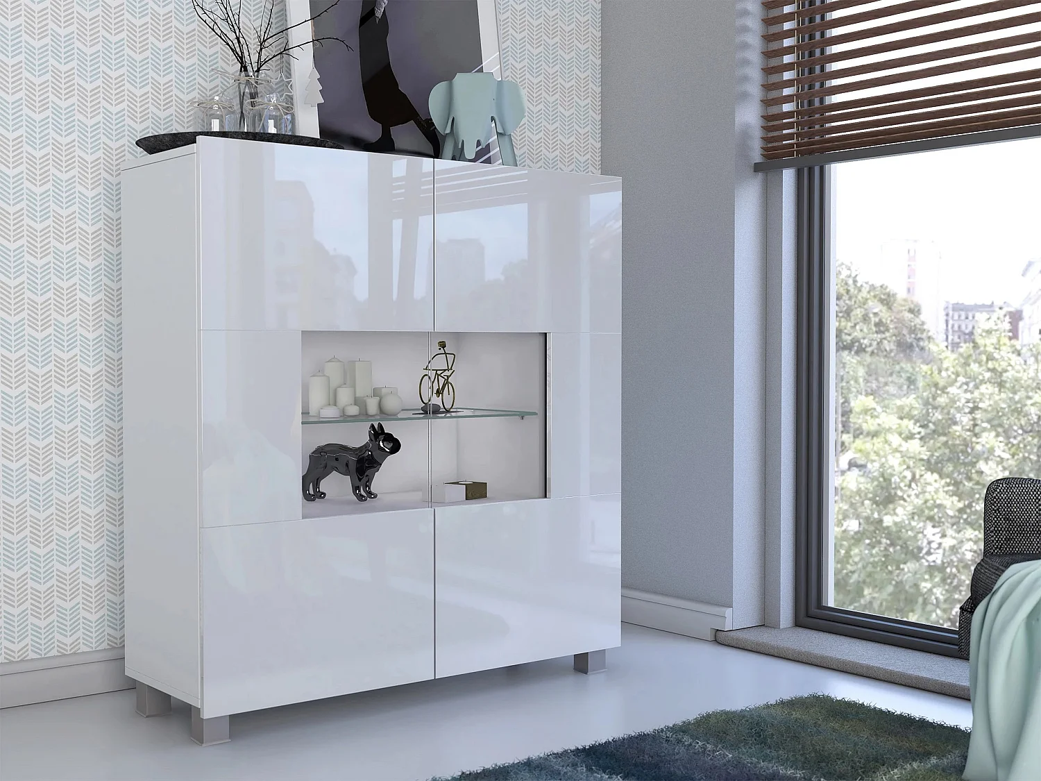 Buffet Remus, Blanc|Blanc brillant, 107x100cm, Le nombre de portes: 235cm