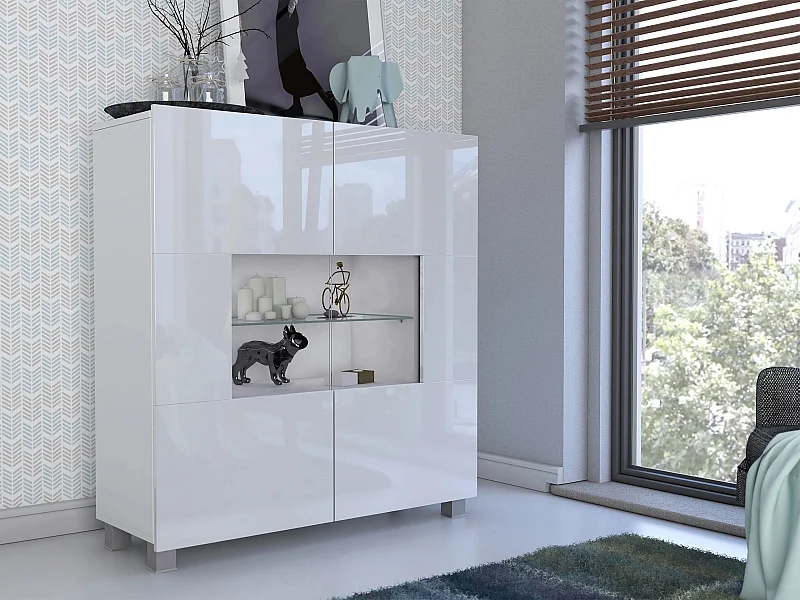 Buffet Remus, Blanc|Blanc brillant, 107x100cm, Le nombre de portes: 235cm