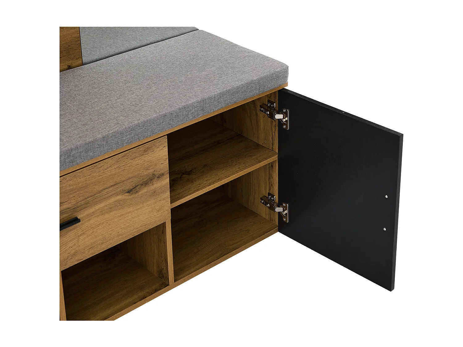 Vestiaire d'entrée chêne 104x190x39 cm avec miroir 1 porte 1 tiroir assise rembourrée rangement chaussures étagères et patères en bois