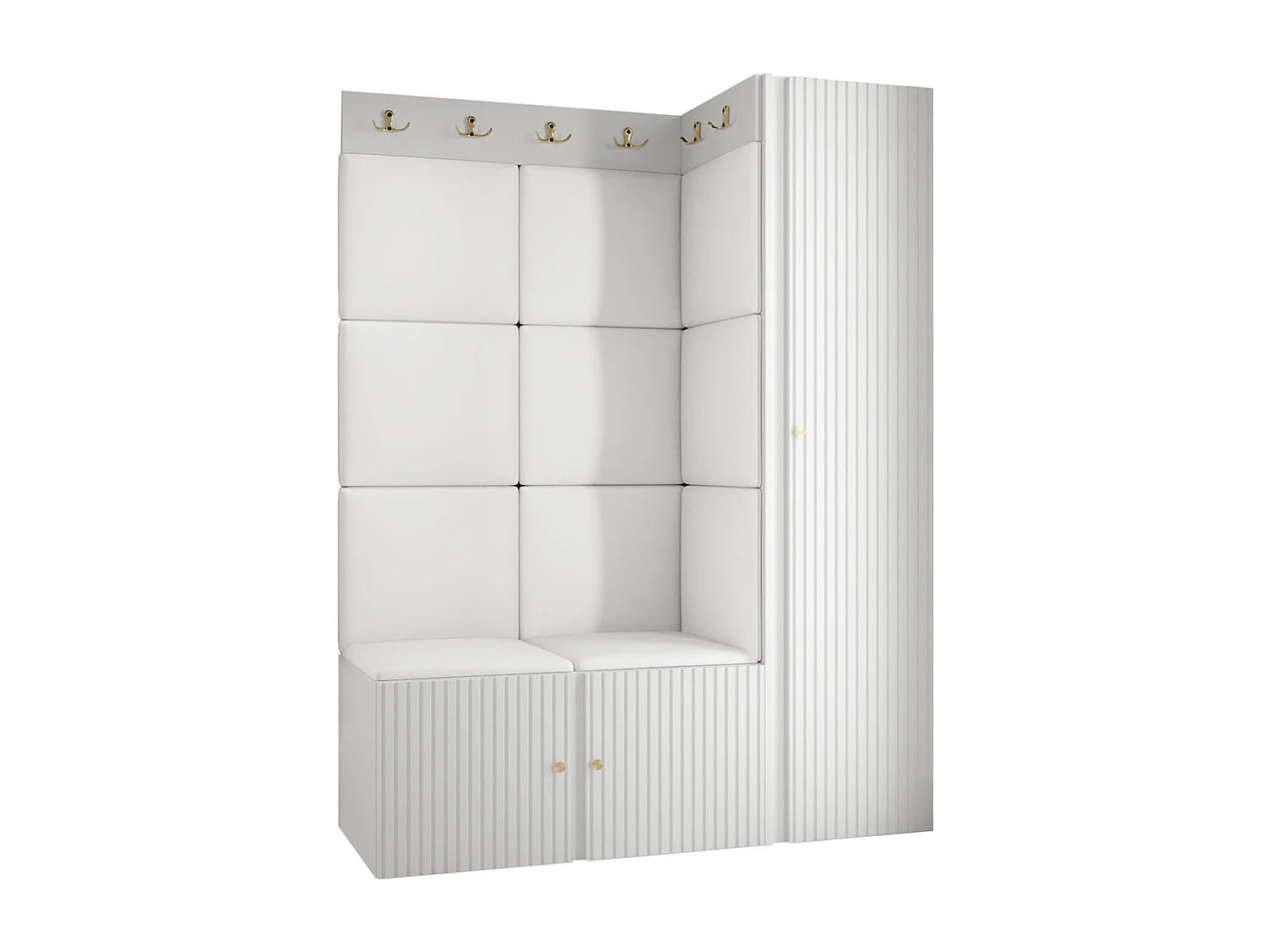 Meuble d'entrée Hartford 385, 186x124x46cm, Blanc, Stratifié|Faux cuir|MDF
