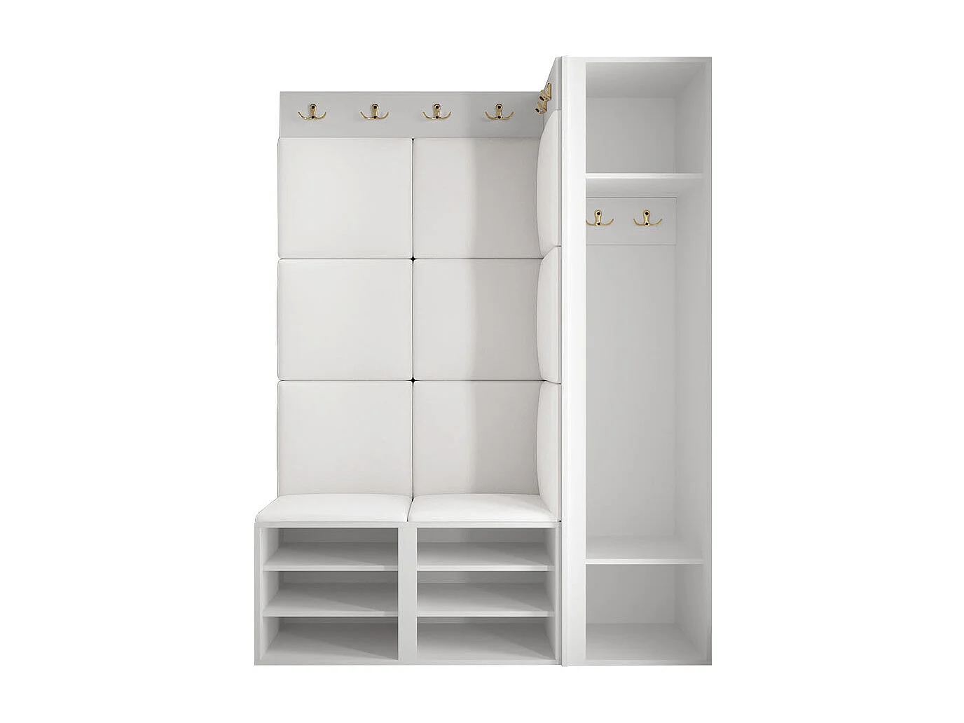 Meuble d'entrée Hartford 385, 186x124x46cm, Blanc, Stratifié|Faux cuir|MDF