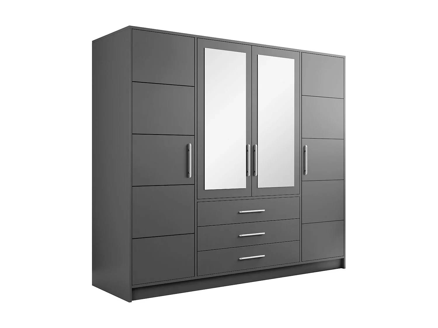 Armoire Dortivu 154, Argent|Graphite, 200x196x58cm, Portes d'armoire: Avec des charnières