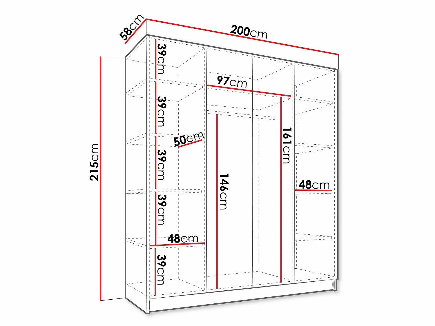 Armoire Closico Navor I, Nombre d'étagères: 9, 22x20x6cm